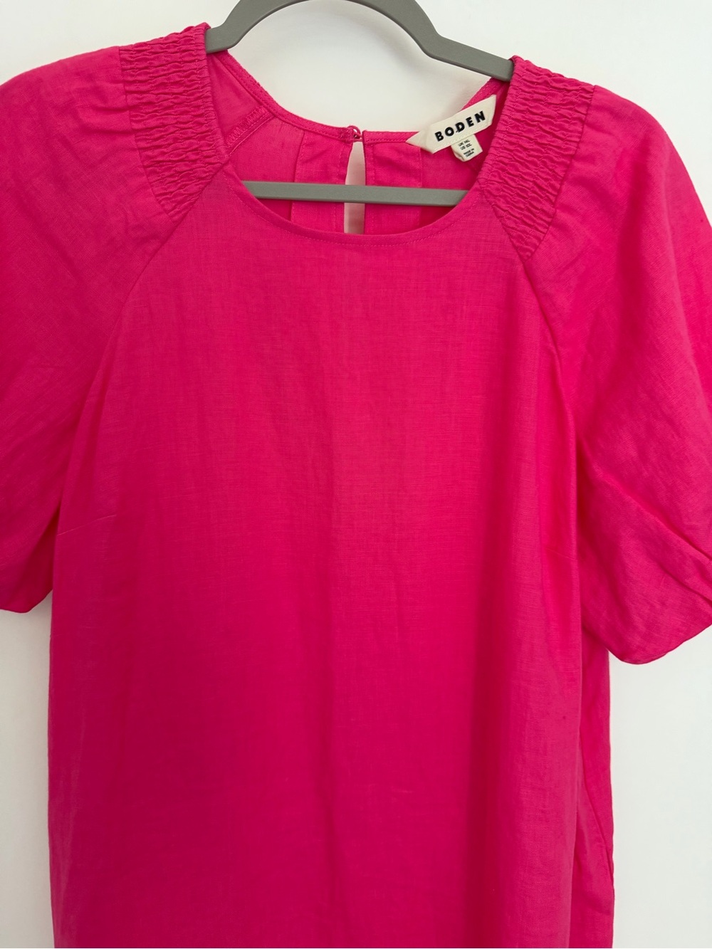Boden 100% Linen Hot Pink Puff Short Sleeve Mini Dress 14 Long - Picture 6 of 17
